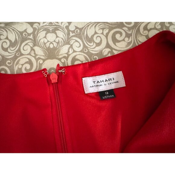 Tahari Levine Dress 12 Red Stretch Sheath Collared Short Sleeve Career Party - Picture 4 of 9